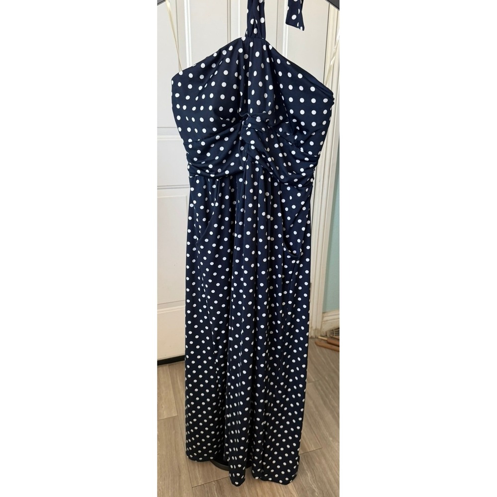 JFW Just For Wraps Navy Blue Polka Dot Halter Maxi Dress Plus Size 3X